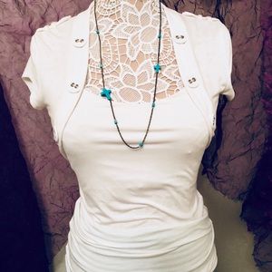 White Scoop Neck Shirt with Button Embellishments